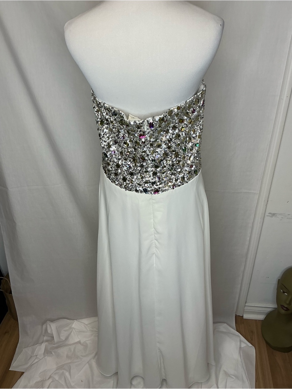 2158 - Strapless White Evening Gown with Silver Crystal Bodice - Picture 5 of 9